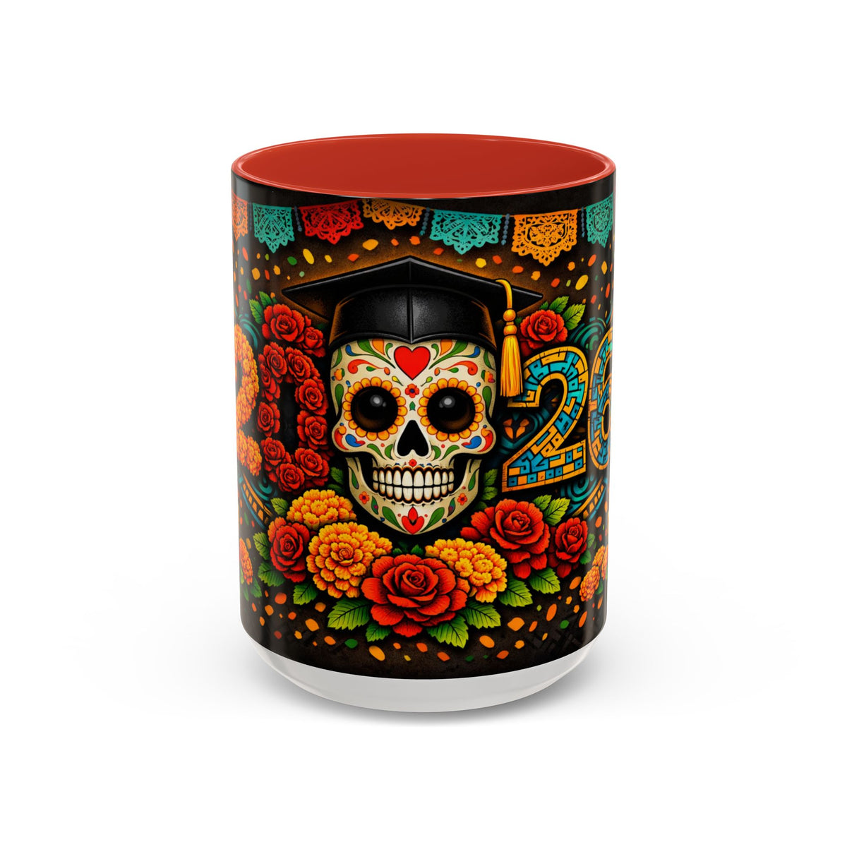 Day of the Dead Graduation Skull Accent Coffee Mug — Class of '26 Cappuccino Cup