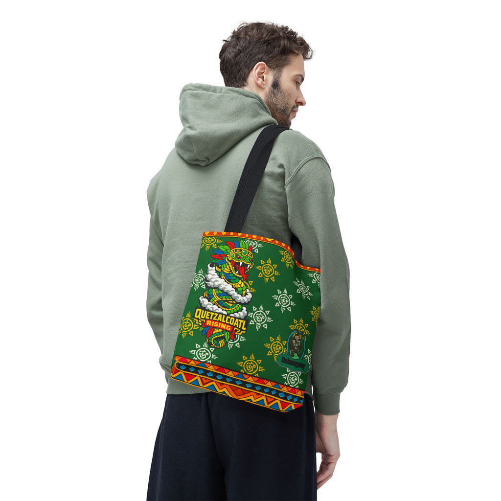 Quetzalcoatl Rising Tote Bag — Aztec Feathered Serpent All-Over Print