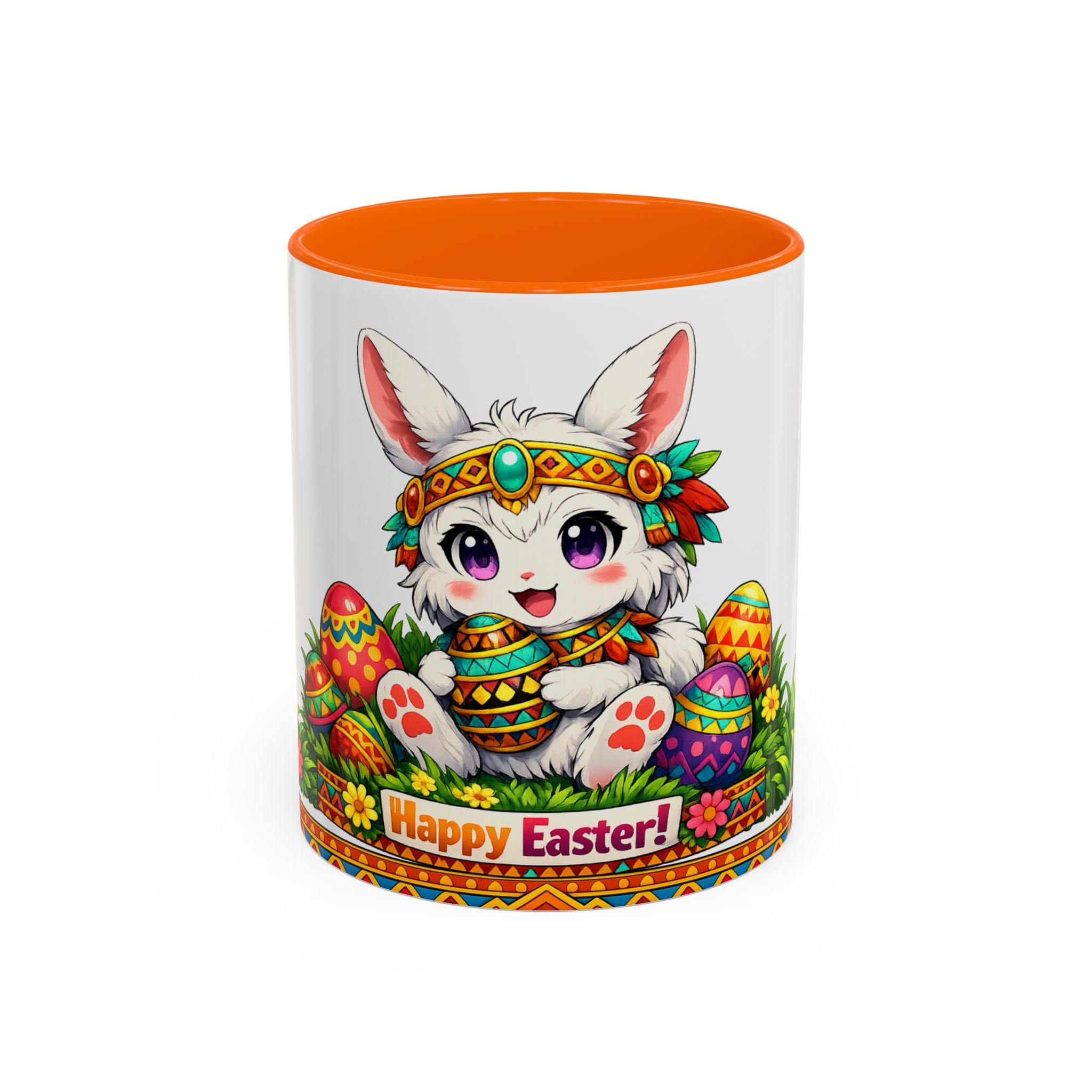Cute Easter Bunny with Decorated Eggs Mug-Accent Coffee Mug EU