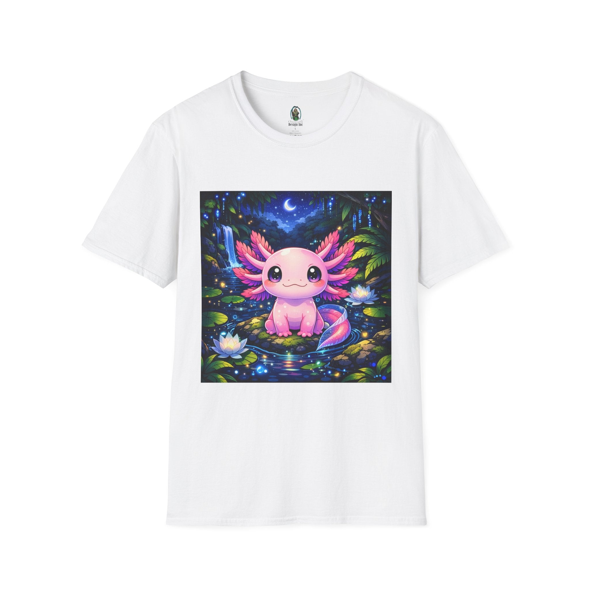 Axolotl Night Pond T-Shirt — Cute Pink Axolotl Art Tee