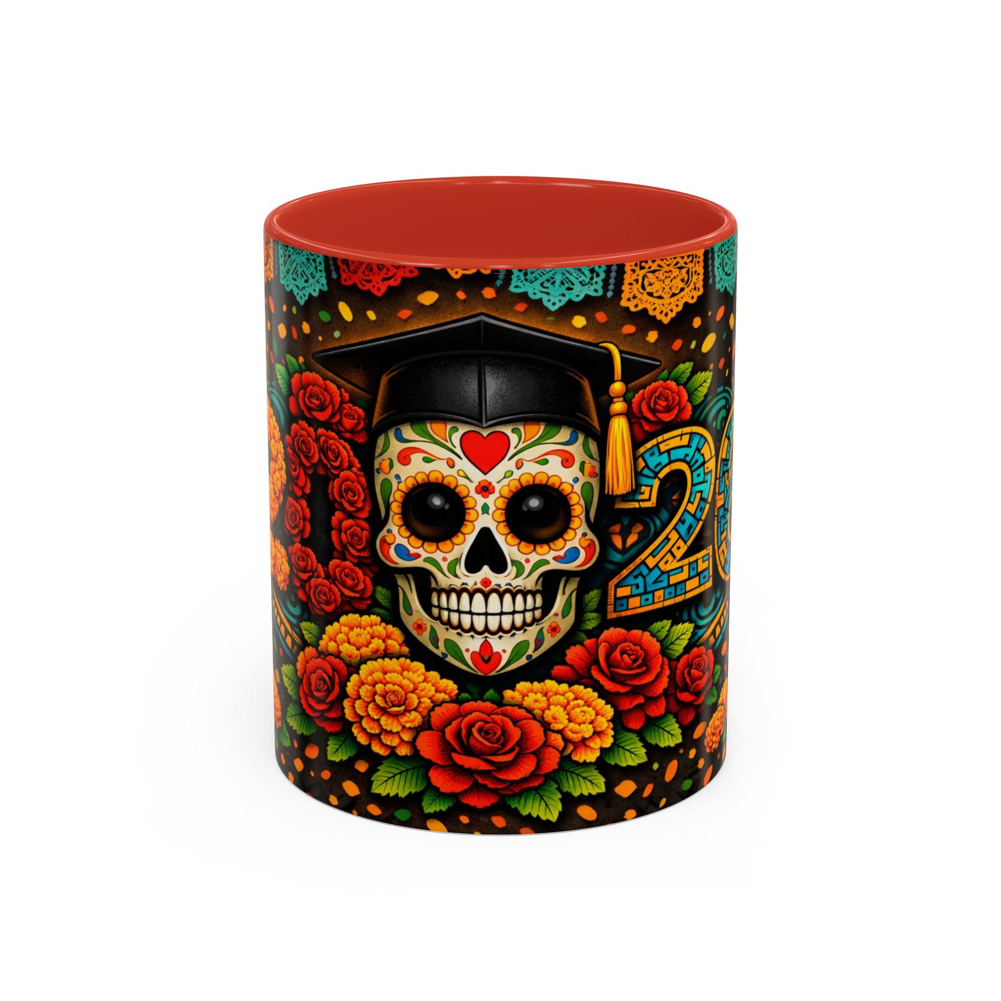 Day of the Dead Graduation Skull Accent Coffee Mug — Class of '26 Cappuccino Cup