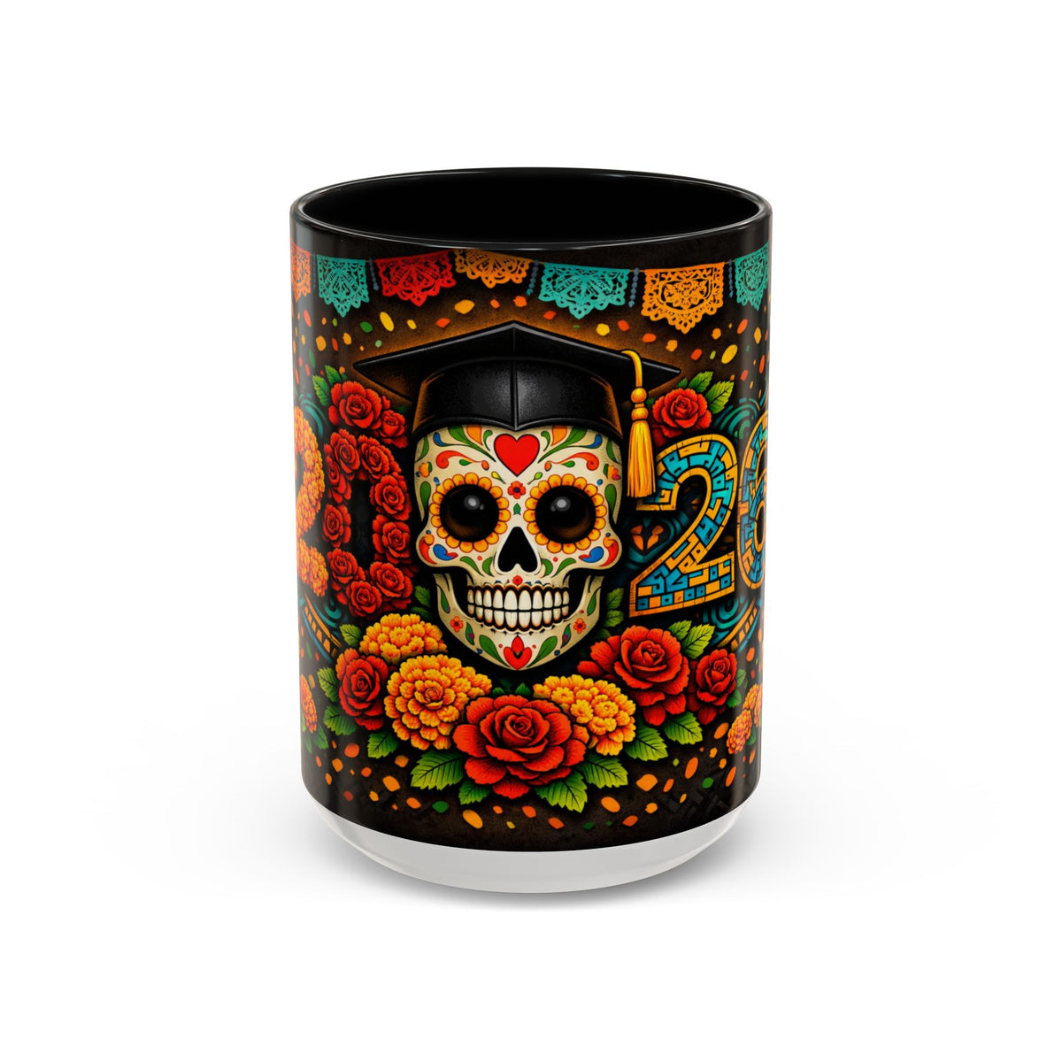 Day of the Dead Graduation Skull Accent Coffee Mug — Class of '26 Cappuccino Cup