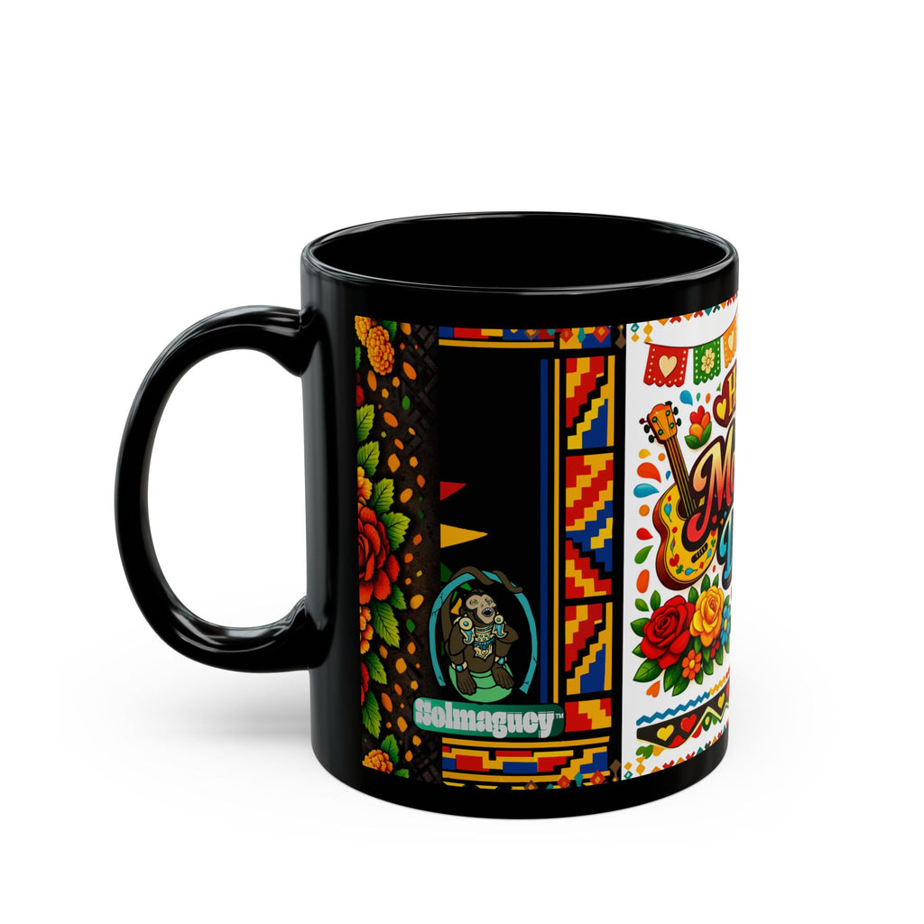Happy Mother's Day Mexican Fiesta Mug — Colorful Floral & Sombrero Design (Black 11oz/15oz)