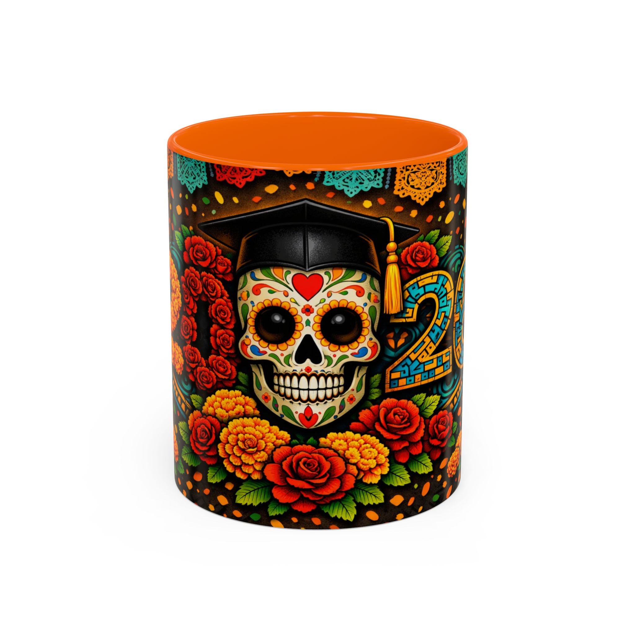 Day of the Dead Graduation Skull Accent Coffee Mug — Class of '26 Cappuccino Cup