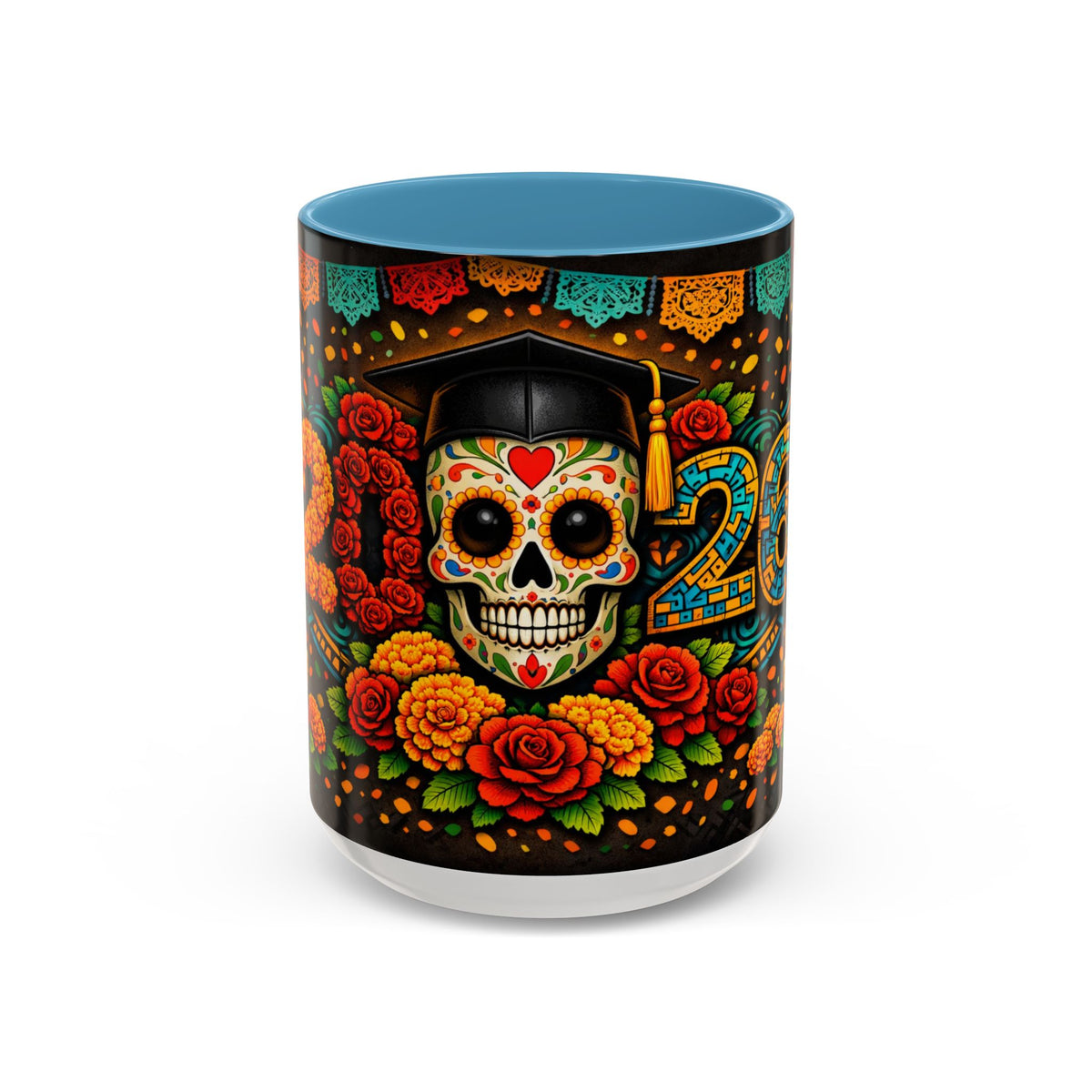 Day of the Dead Graduation Skull Accent Coffee Mug — Class of '26 Cappuccino Cup