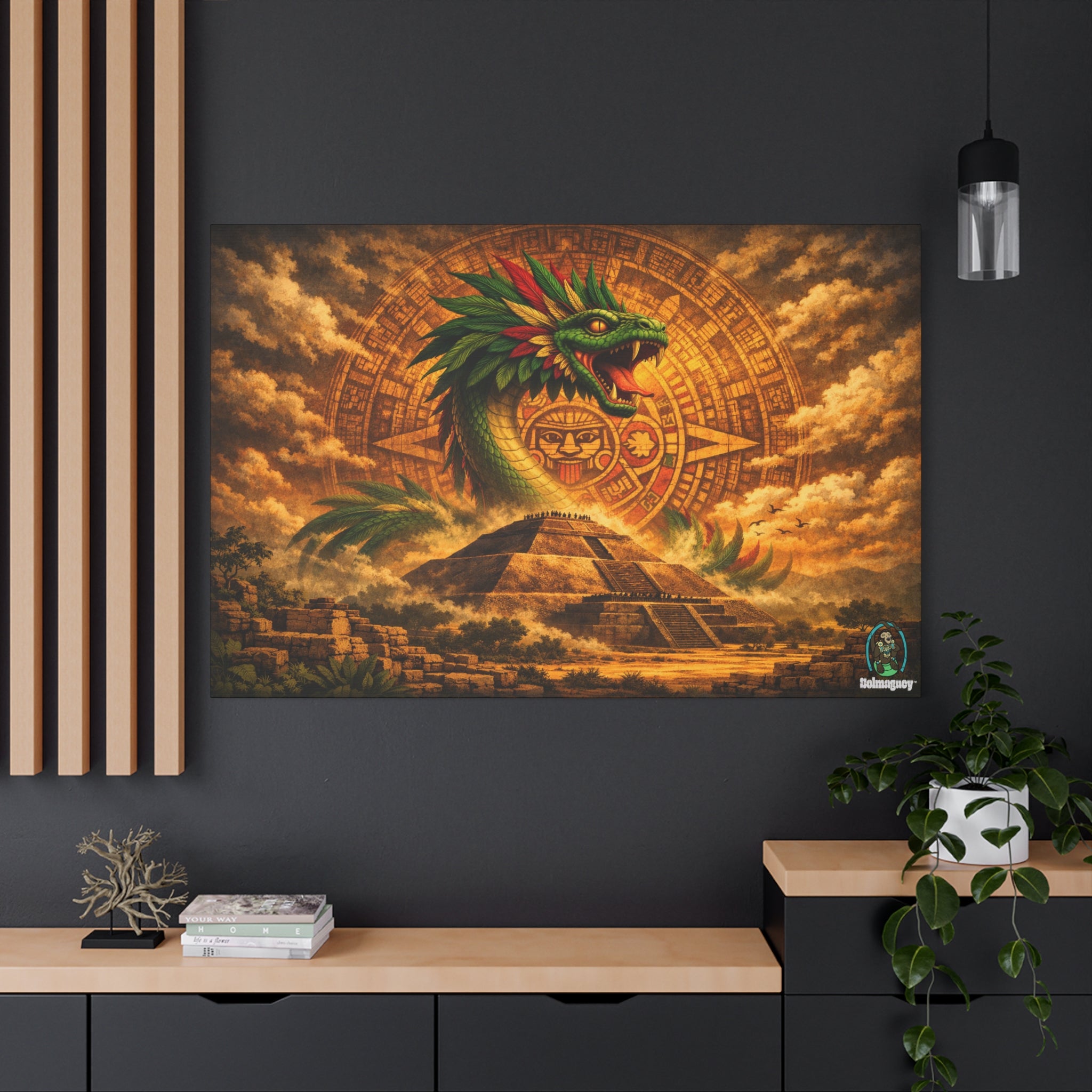 Quetzalcoatl Pyramid Canvas Wall Art – Mythic Aztec Serpent Print