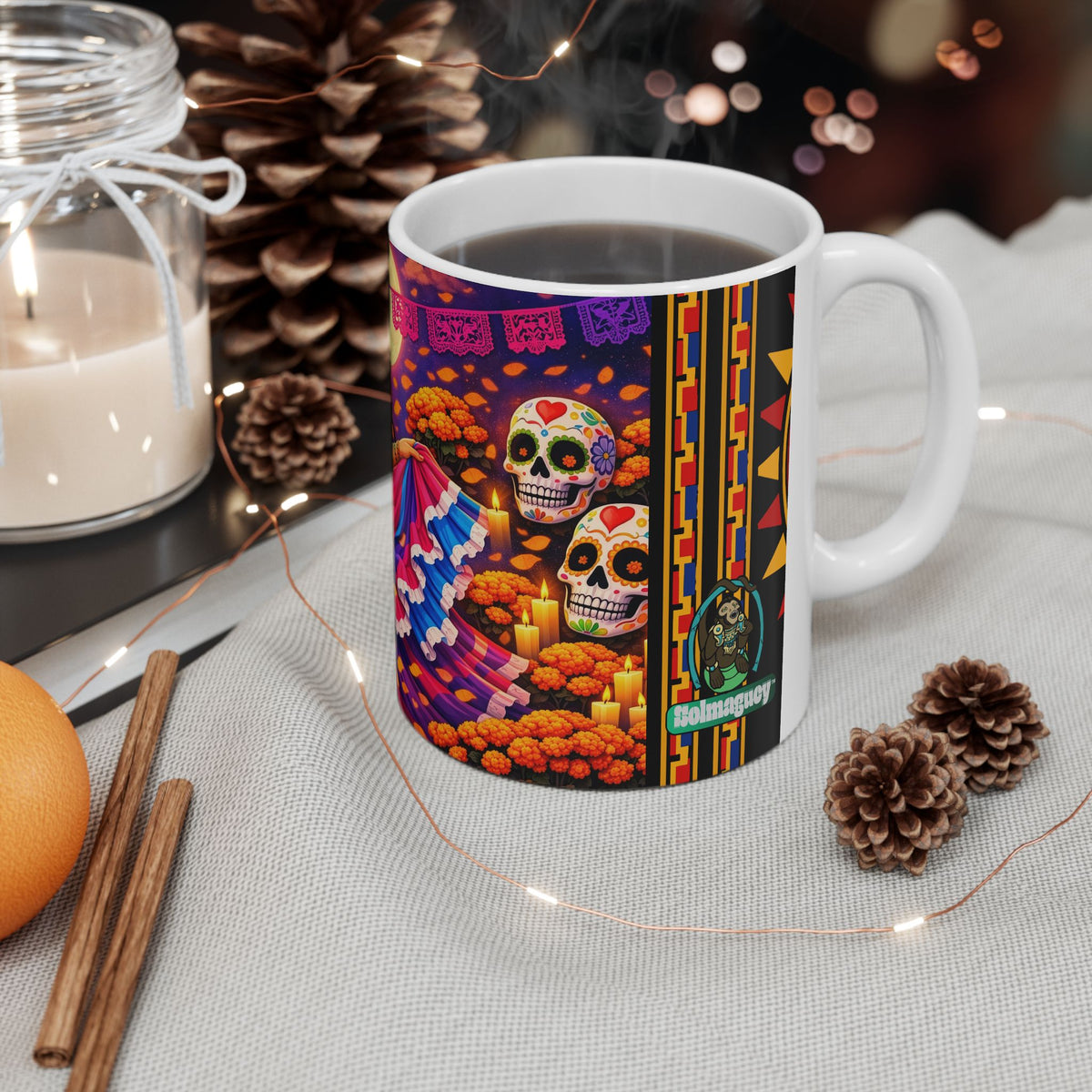 Day of the Dead Ceramic Mug — Colorful Catrina Dance Design (11oz, 15oz)