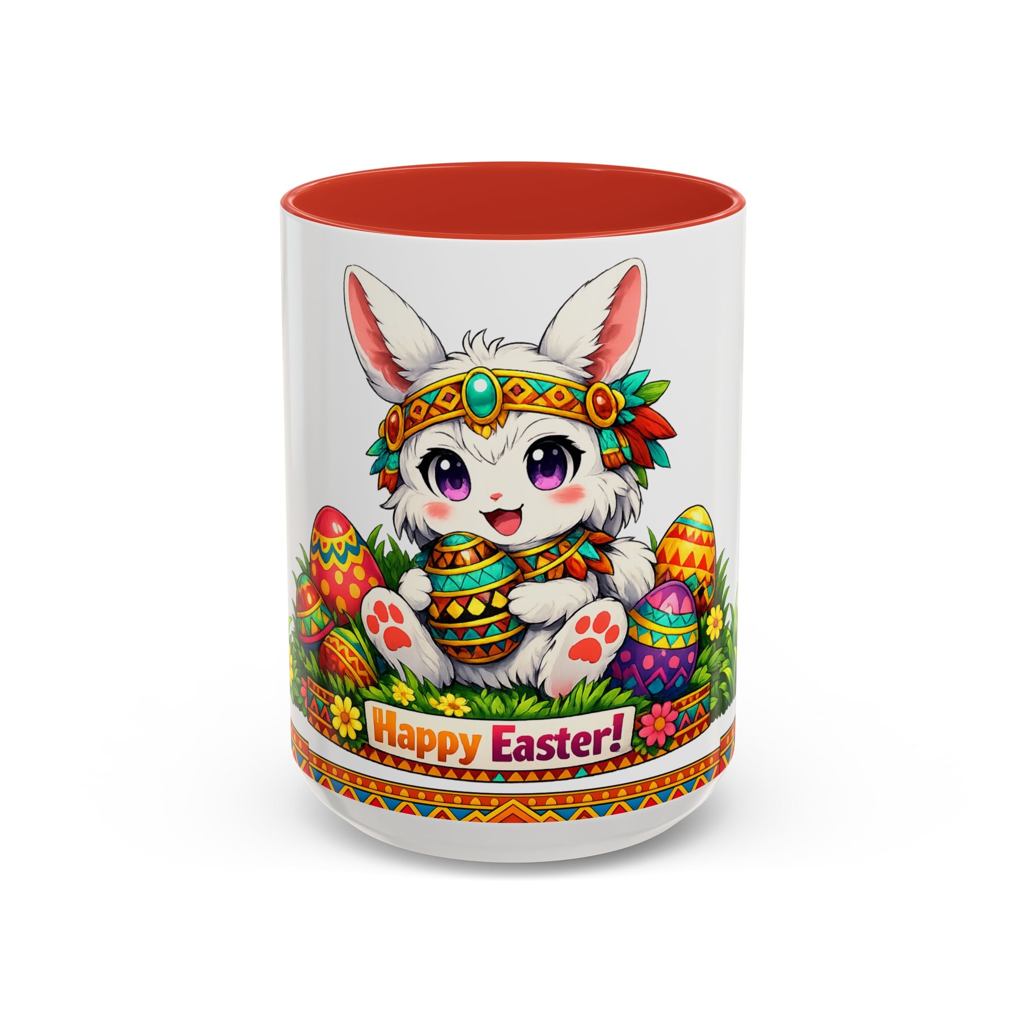 Cute Easter Bunny with Colorful Eggs Mug-Accent Coffee Mug