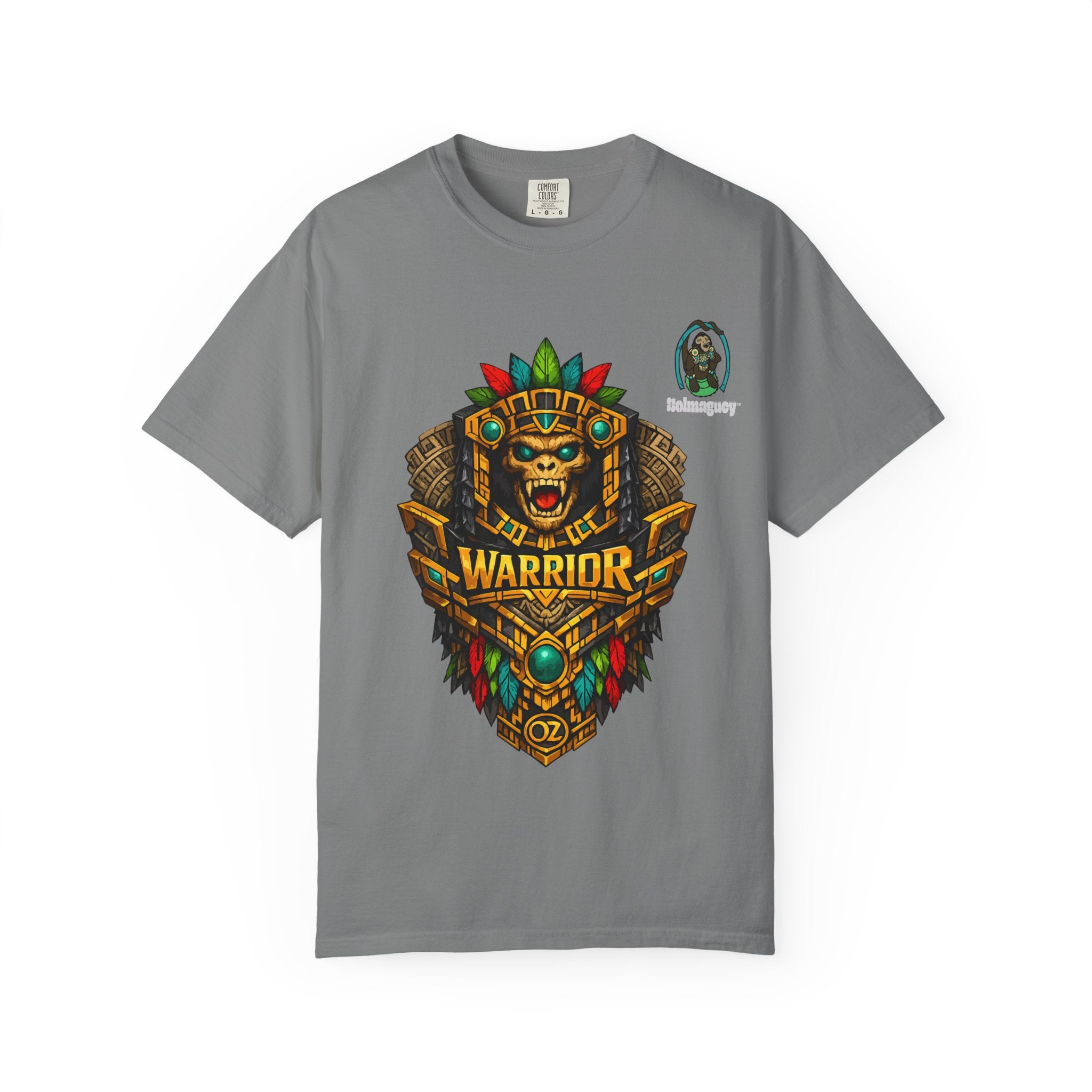 Aztec Monkey Warrior T-Shirt — Bold Warrior Emblem & Drum Warrior Back Design