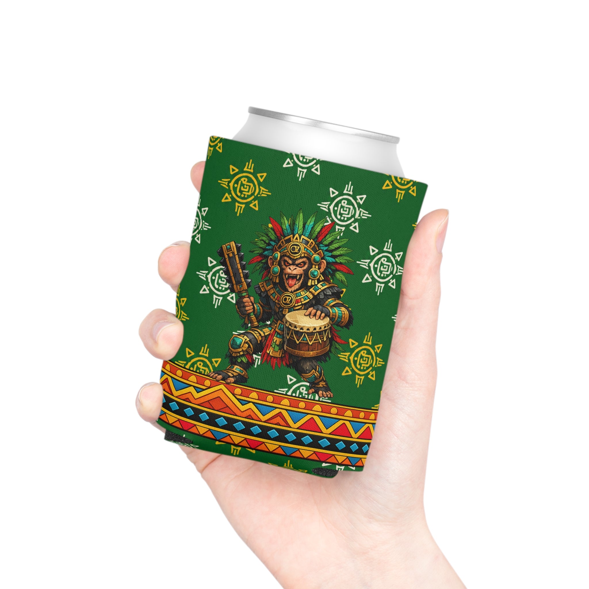 Aztec Monkey Warrior Can Cooler — “Sweet Cold 1” Insulated Beverage Holder