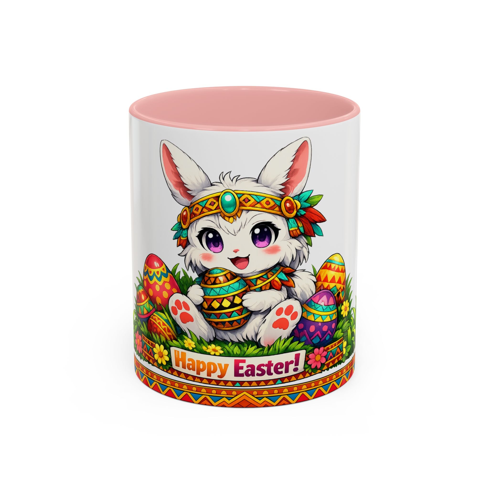 Cute Easter Bunny with Colorful Eggs Mug-Accent Coffee Mug