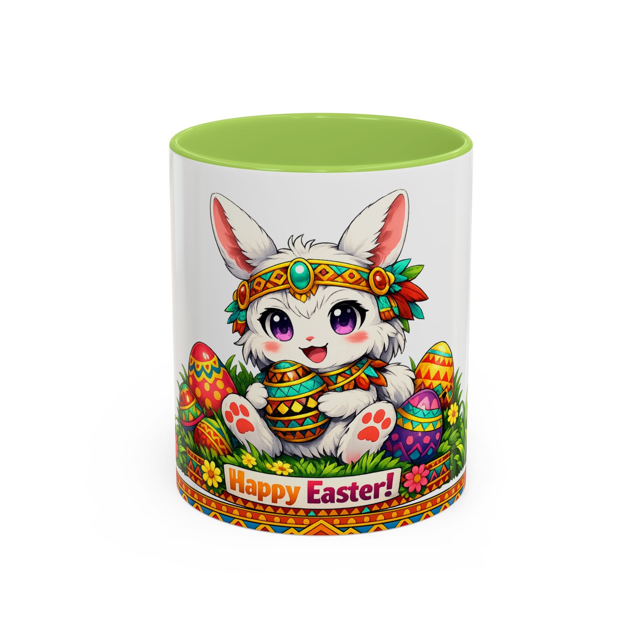 Cute Easter Bunny with Decorated Eggs Mug-Accent Coffee Mug EU