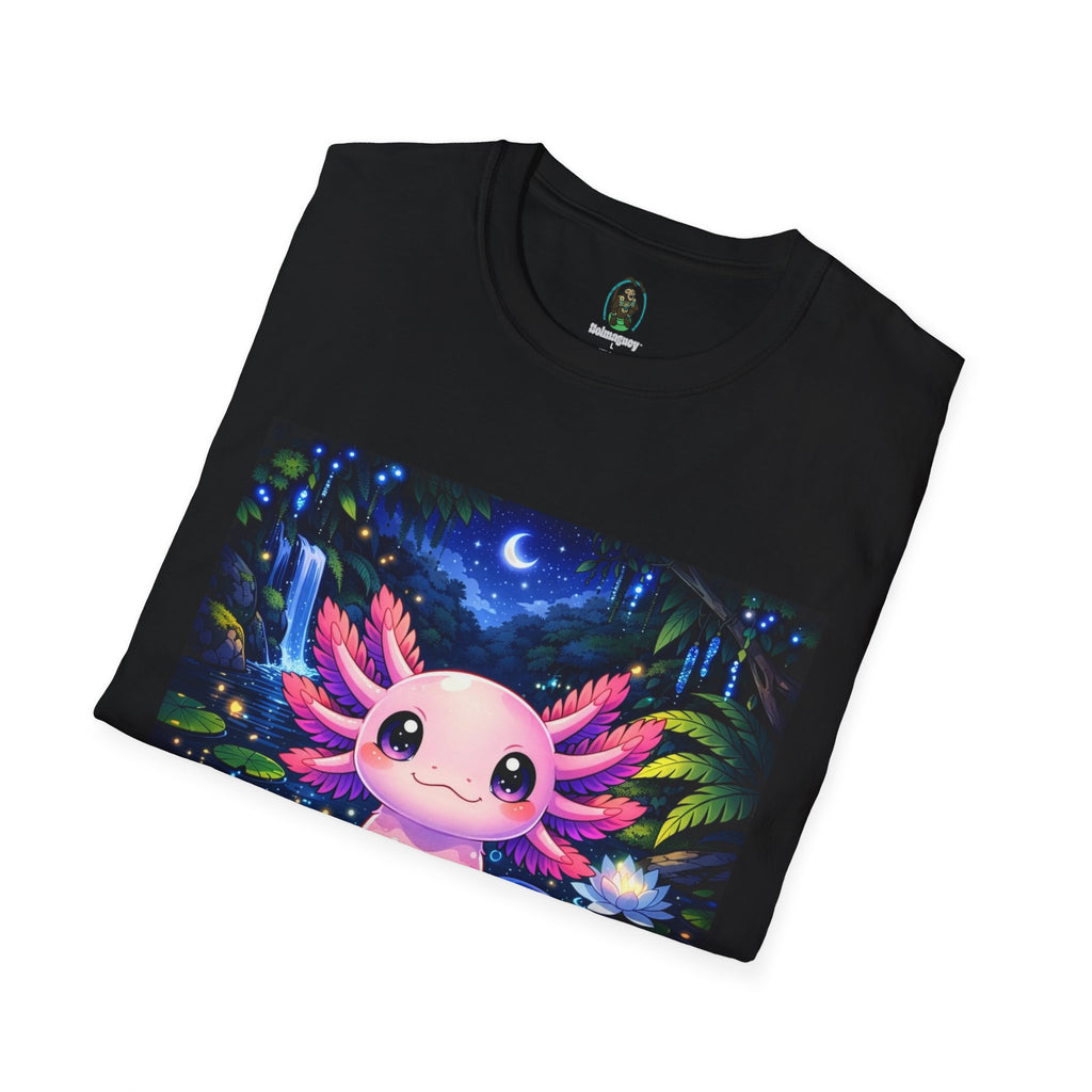 Axolotl Night Pond T-Shirt — Cute Pink Axolotl Art Tee