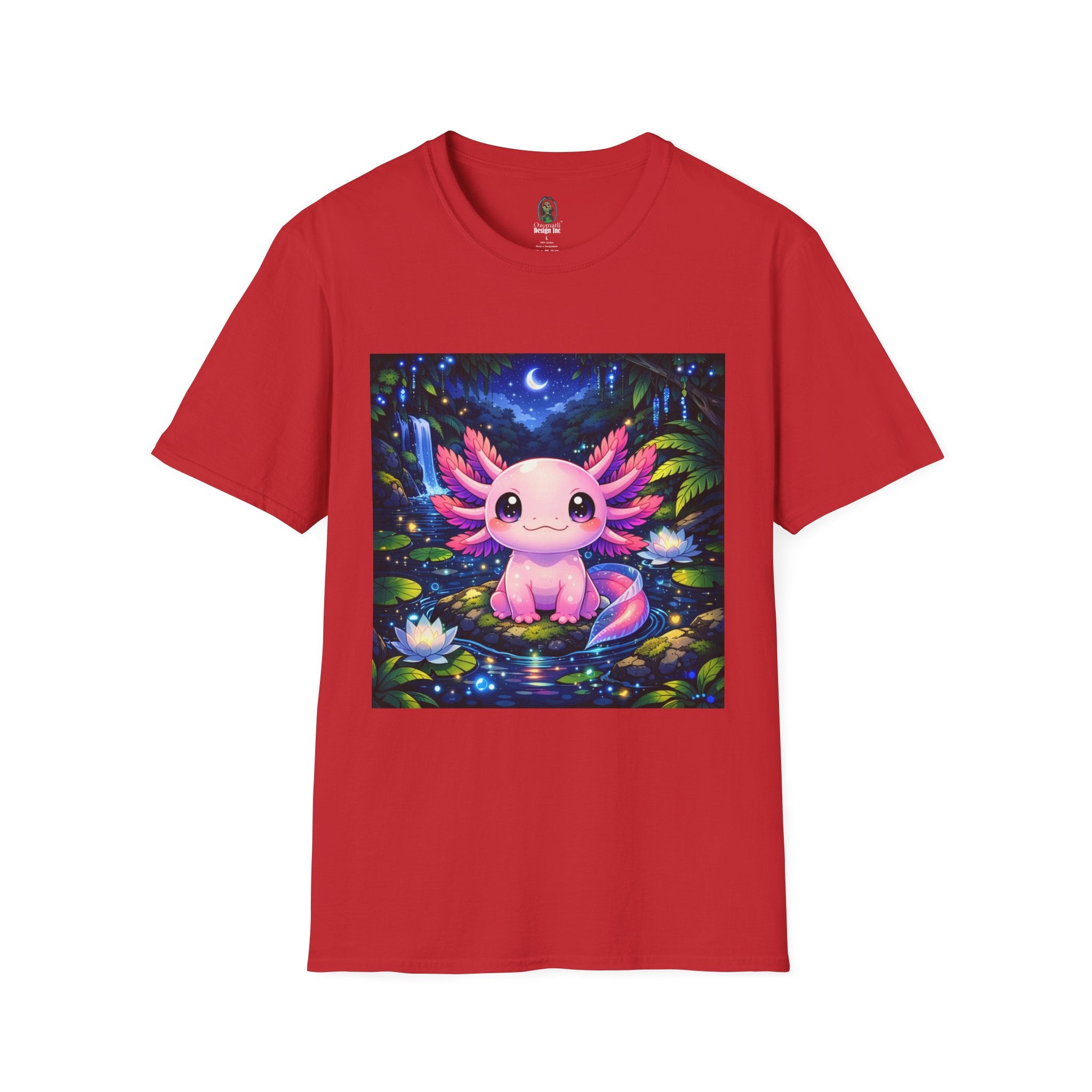 Axolotl Night Pond T-Shirt — Cute Pink Axolotl Art Tee