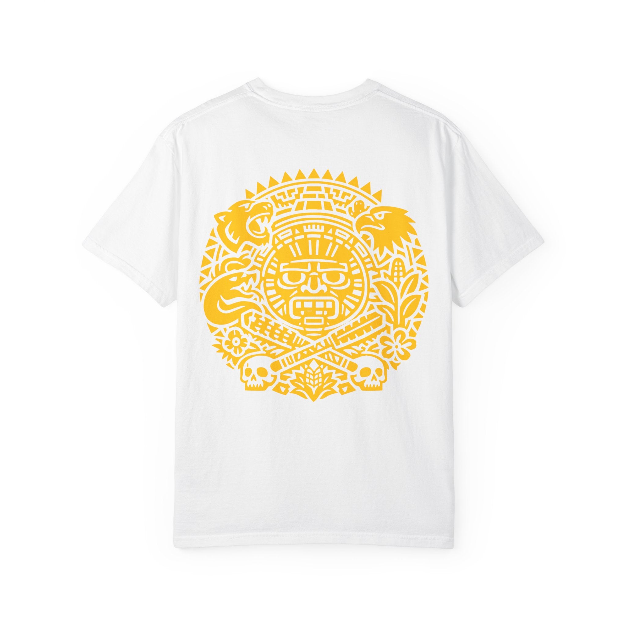 Aztec Sun Glyph T-Shirt — Yellow Graphic Tribal Tee