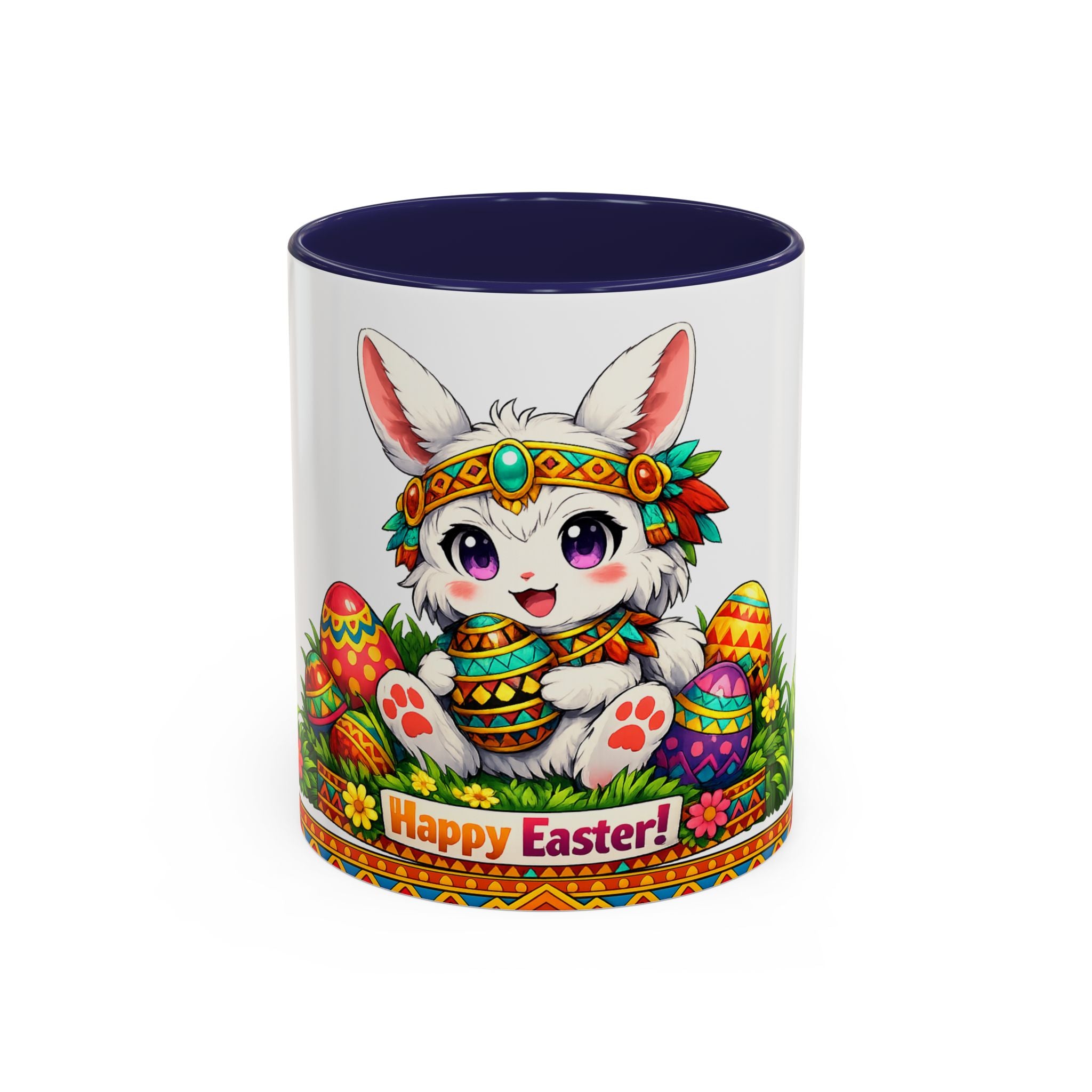 Cute Easter Bunny with Decorated Eggs Mug-Accent Coffee Mug EU
