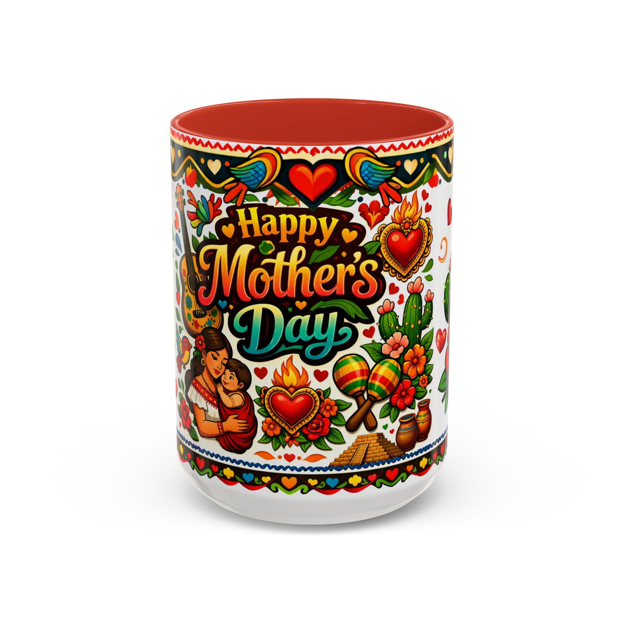 Happy Mother's Day Accent Coffee Mug – Colorful Mexican Folk Art Design