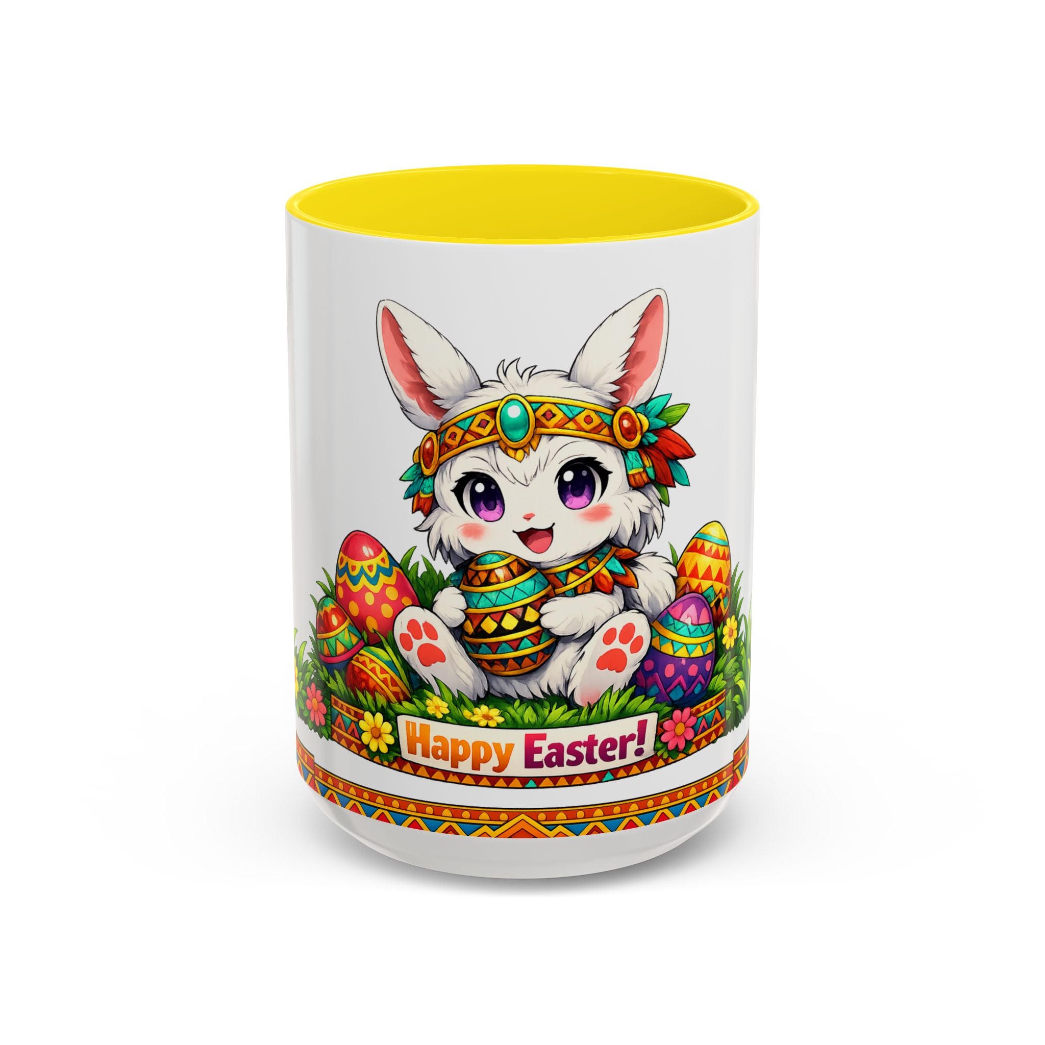 Cute Easter Bunny with Colorful Eggs Mug Accent Coffee Mug