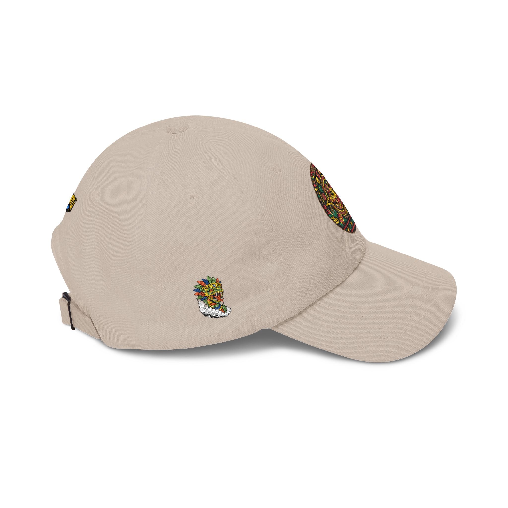 Dad Cap — Colorful Aztec Calendar & Quetzalcoatl Embroidered Hat