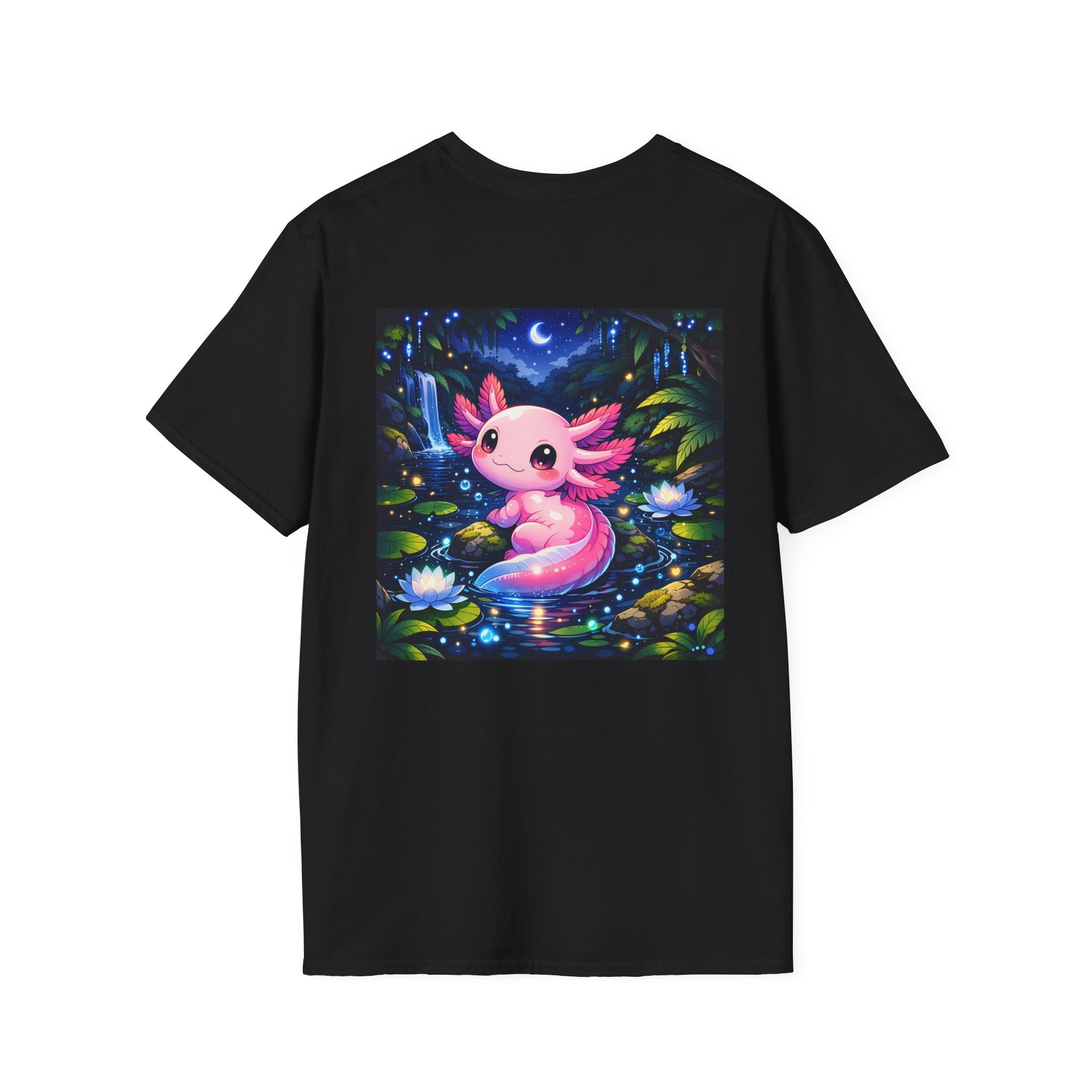 Axolotl Night Pond T-Shirt — Cute Pink Axolotl Art Tee