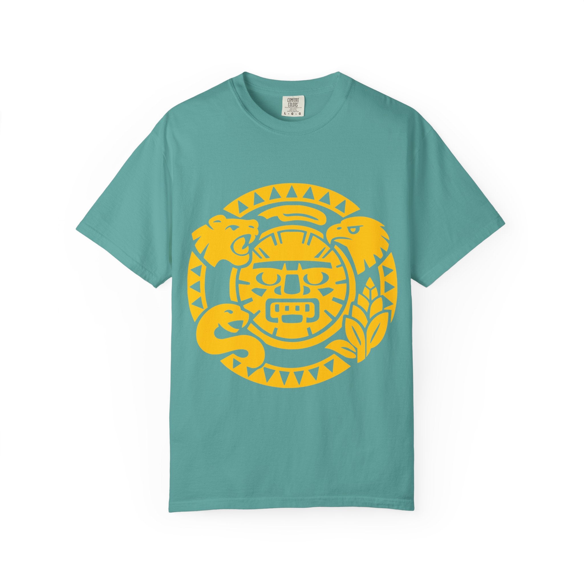 Aztec Sun Glyph T-Shirt — Yellow Graphic Tribal Tee