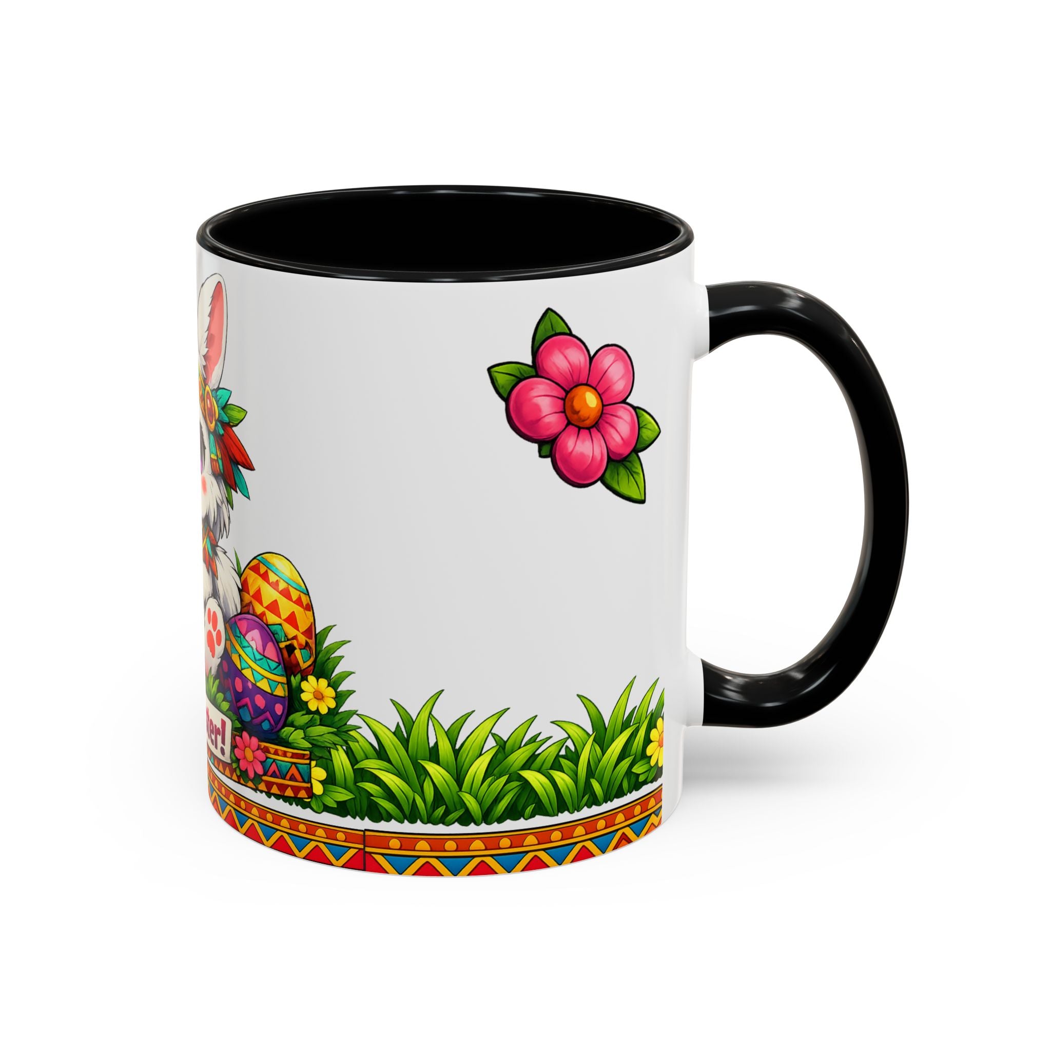 Cute Easter Bunny with Colorful Eggs Mug-Accent Coffee Mug