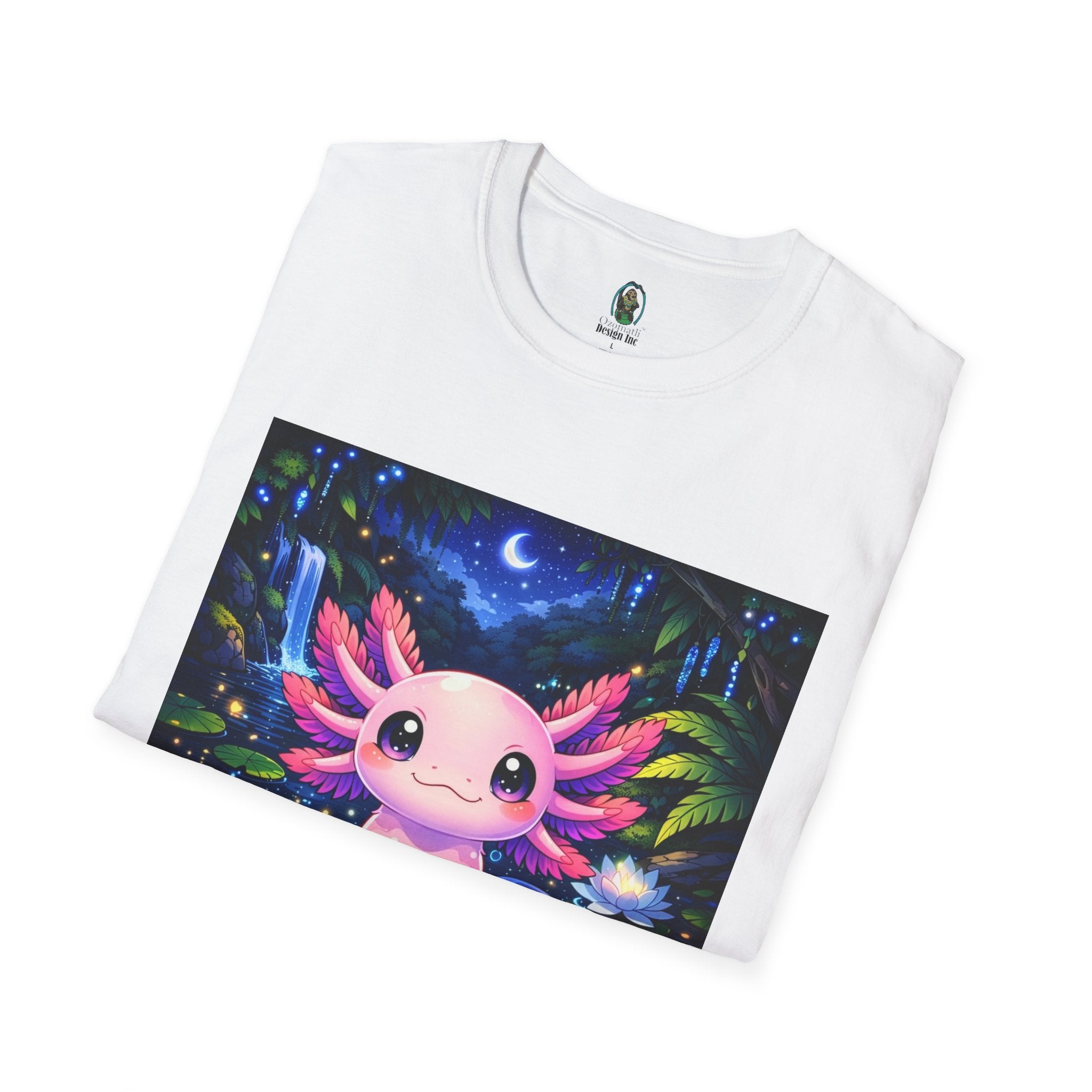 Axolotl Night Pond T-Shirt — Cute Pink Axolotl Art Tee
