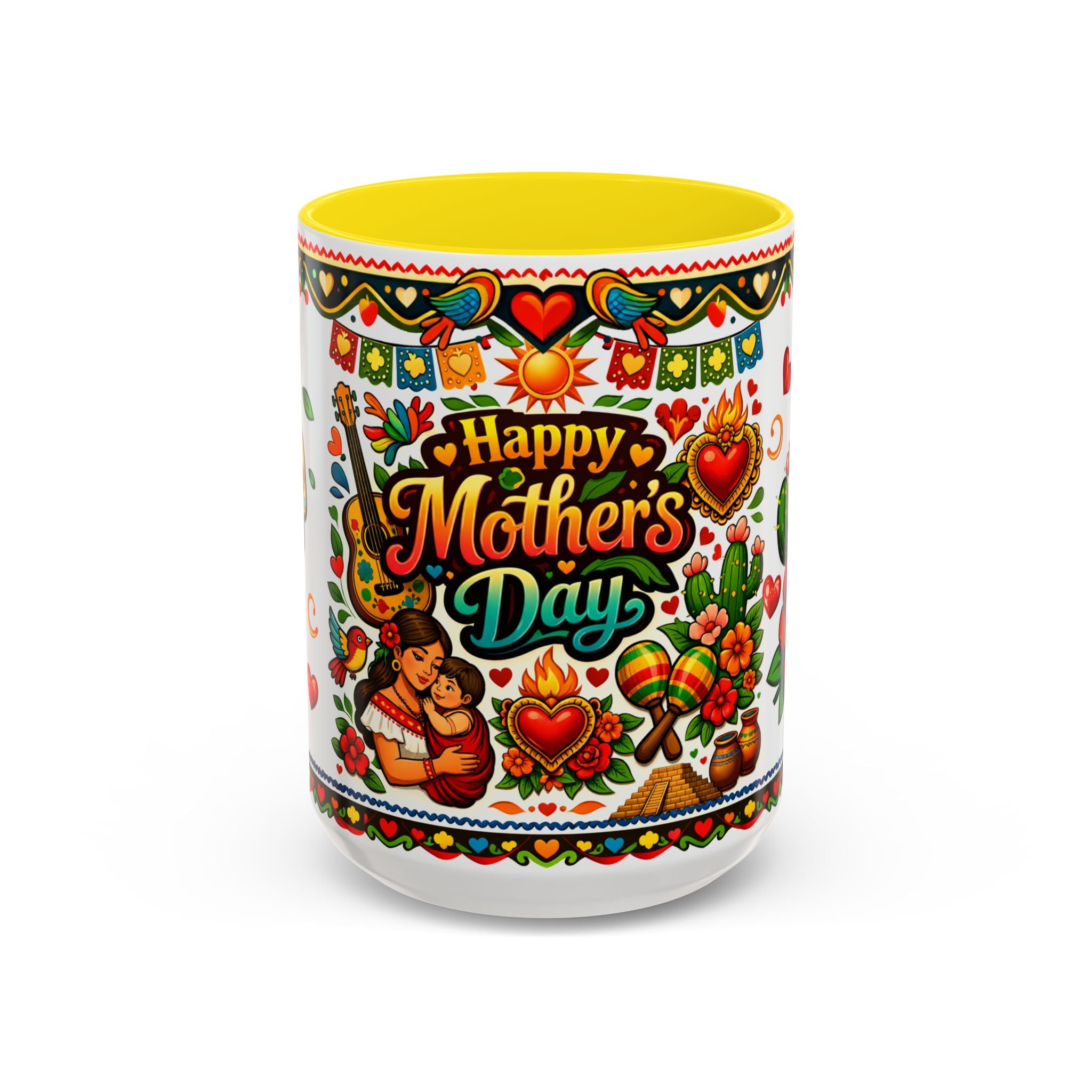 Happy Mother's Day Accent Coffee Mug – Colorful Mexican Folk Art Design