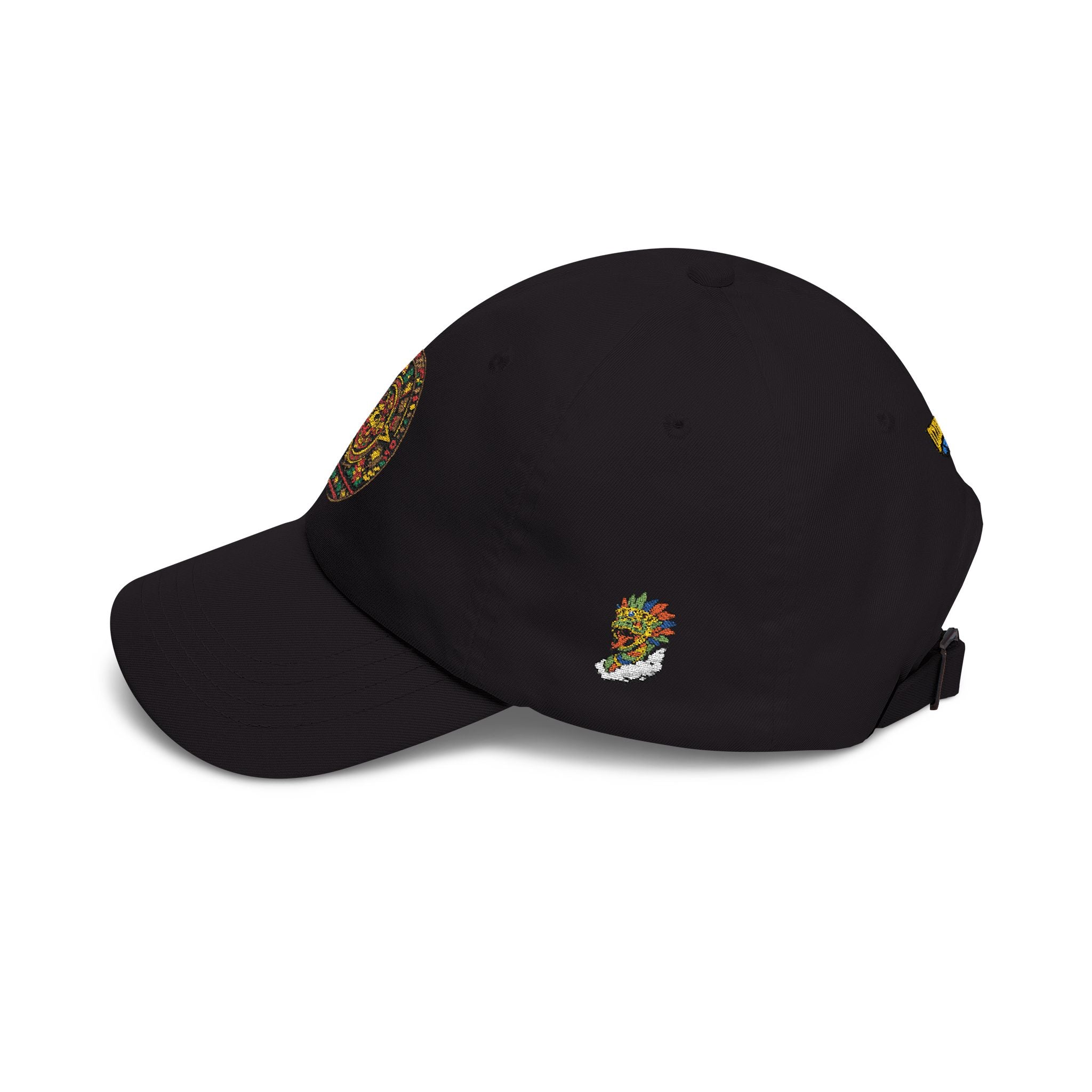 Dad Cap — Colorful Aztec Calendar & Quetzalcoatl Embroidered Hat