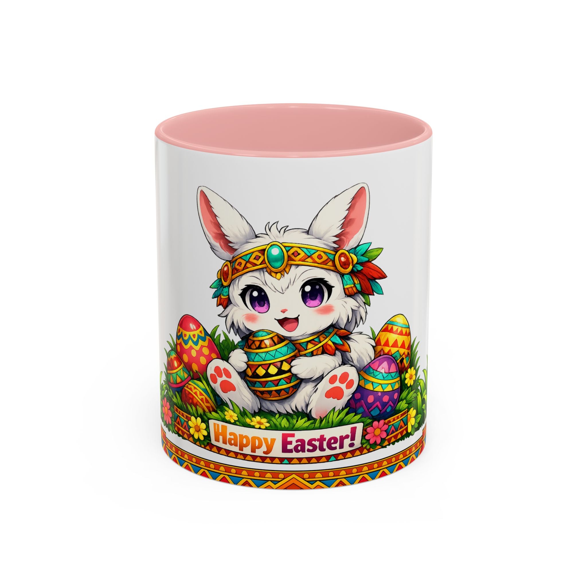 Cute Easter Bunny with Colorful Eggs Mug Accent Coffee Mug