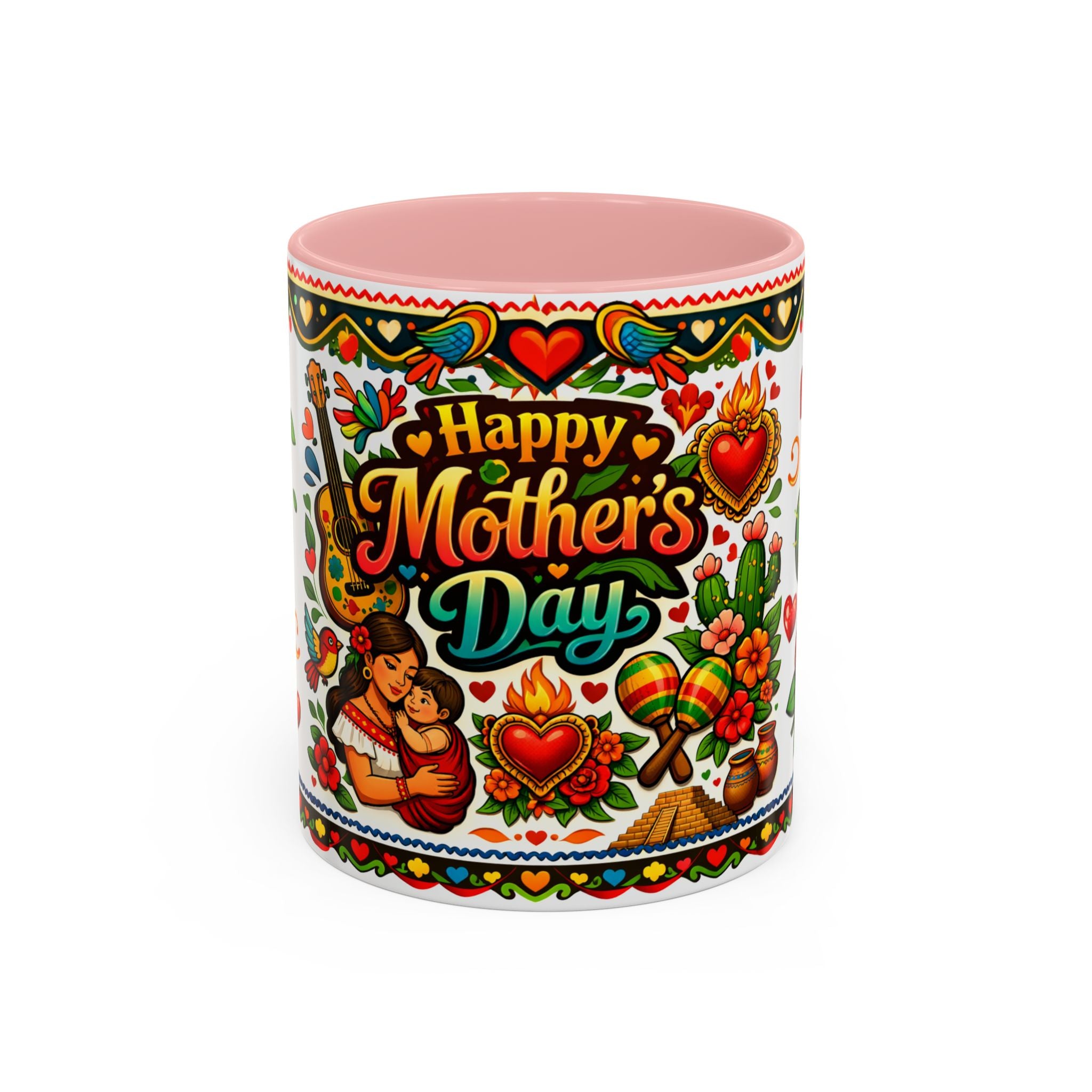 Happy Mother's Day Accent Coffee Mug – Colorful Mexican Folk Art Design