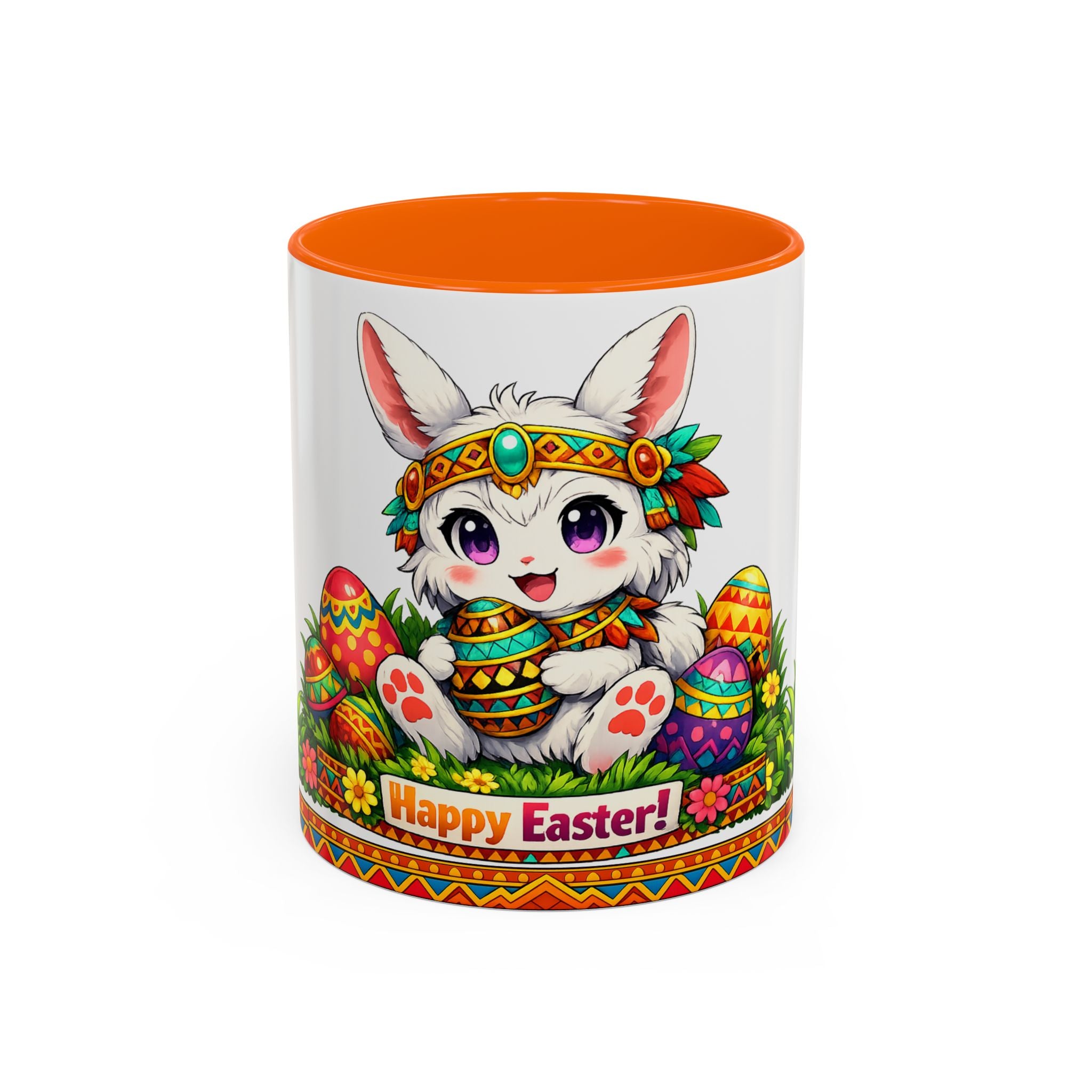 Cute Easter Bunny with Colorful Eggs Mug-Accent Coffee Mug