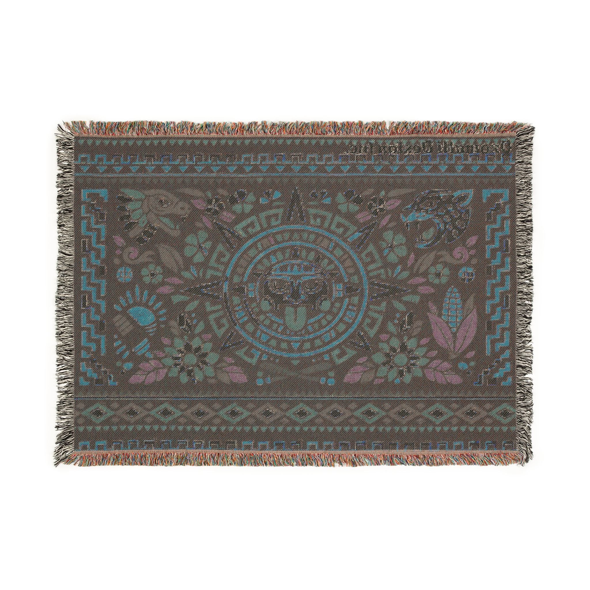 Aztec Sun Mosaic Woven Blanket — Southwestern Tapestry Throw