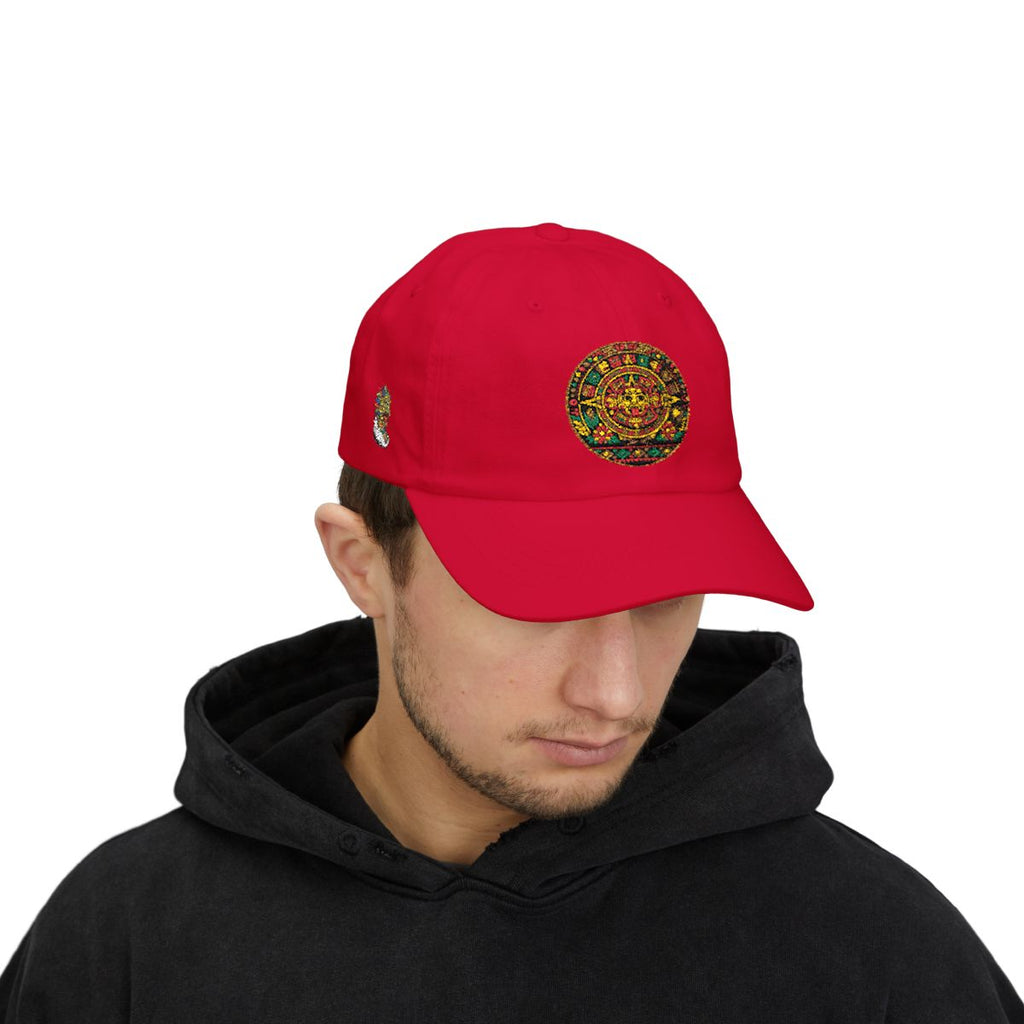 Dad Cap — Colorful Aztec Calendar & Quetzalcoatl Embroidered Hat